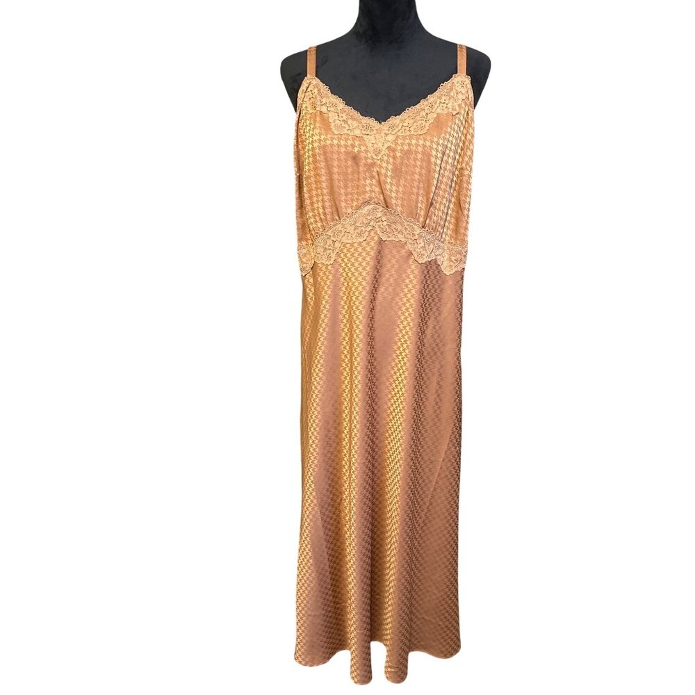 Torrid Womens Plus Midi Slip Dress W/ Lace Trim Adjustable Straps Houndstooth Pr